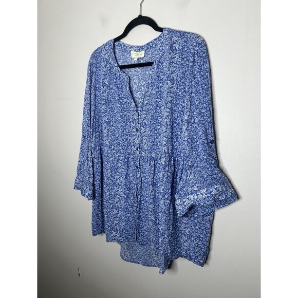 Cynthia Rowley Floral Blouse Button Down 3/4 Sleeve Top Blue White Plus Size 1X - Picture 2 of 8